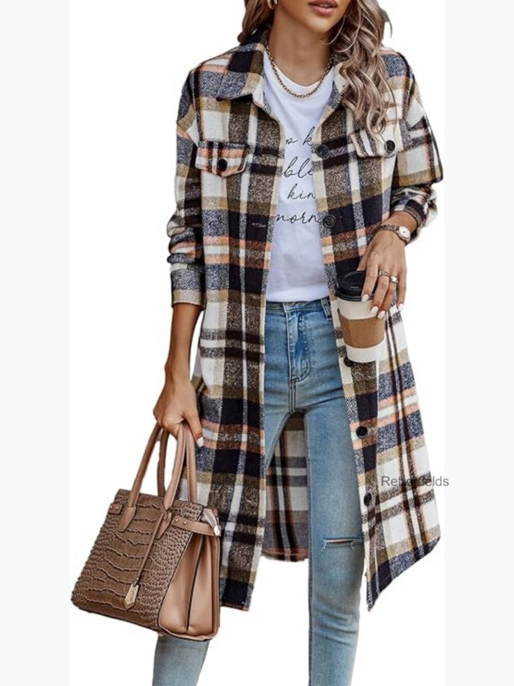 Womens Plaid Shacket Jacket Long Sleeve Button Up Flannel Shirt Winter Coat